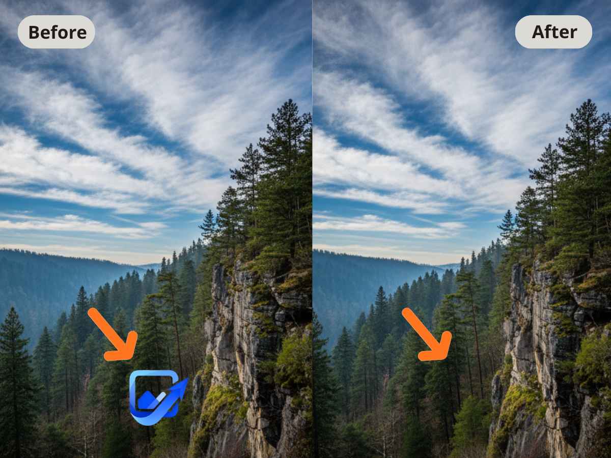 Magic eraser photo editor removing a brand logo from a leather bag